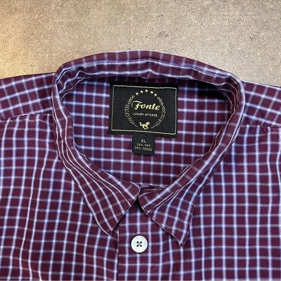 FONTE Luxury At Ease Silk Tencel Plaid Long Sleeve Button Up Shirt - Picture 4 of 9